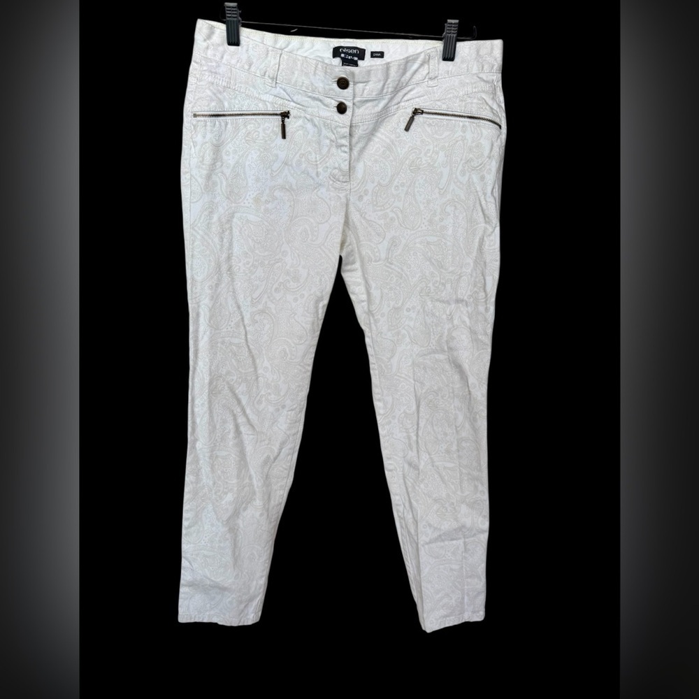 Olsen Europe Dana White Paisley Stretch Pants Size 12